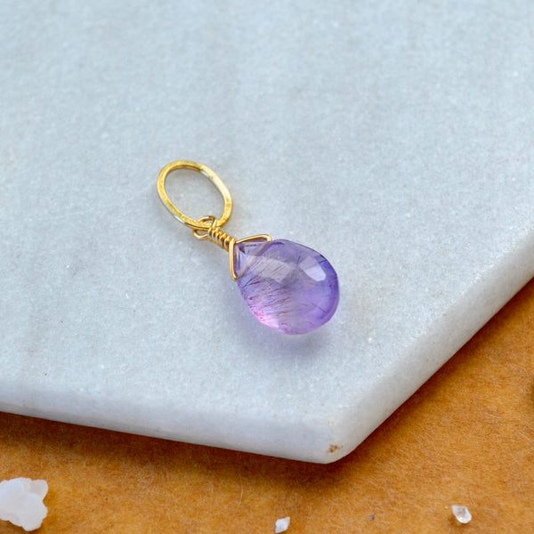 Starbuck Moss Amethyst gemstone pendant necklace gemstone charm for charm bracelet necklace for charms for necklaces gold purple speckled gem pendant