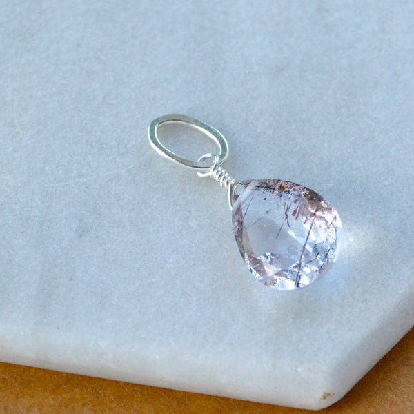 Starbuck Moss Amethyst gemstone pendant necklace gemstone charm for charm bracelet necklace for charms for necklaces silver purple speckled gem pendant