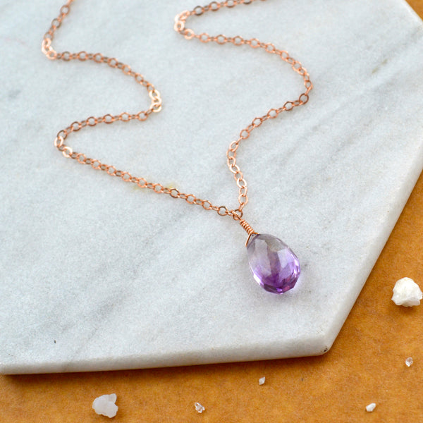 Starbuck necklace moss amethyst gemstone necklace handmade gem pendant purple stone necklace simple gem charm moss amethyst rose gold filled necklace
