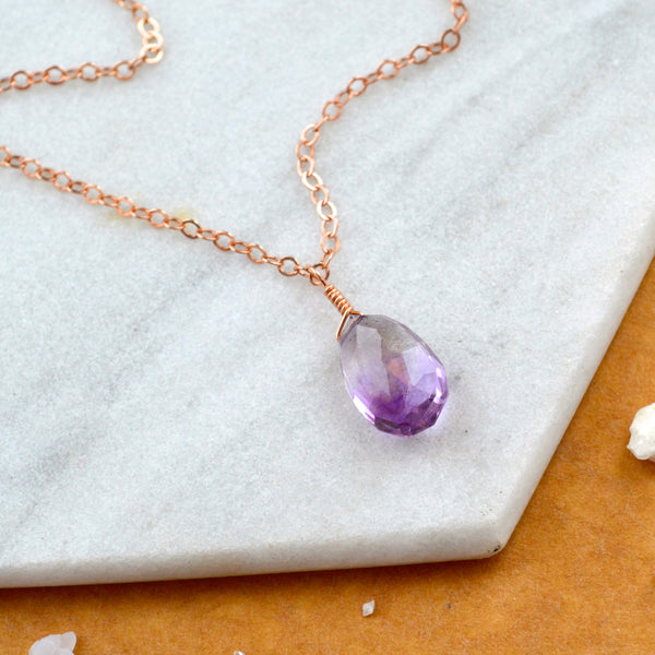 Starbuck necklace moss amethyst gemstone necklace handmade gem pendant purple stone necklace simple gem charm moss amethyst rose gold necklace