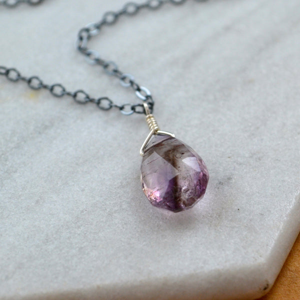 Starbuck necklace moss amethyst gemstone necklace handmade gem pendant purple stone necklace simple gem charm moss amethyst oxidized silver necklace