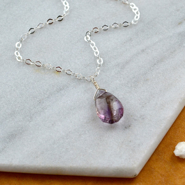 Starbuck necklace moss amethyst gemstone necklace handmade gem pendant purple stone necklace simple gem charm moss amethyst silver necklace