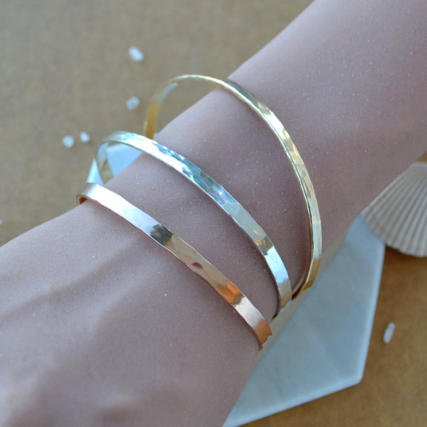 Sunrise Cuff Bracelet hammered cuff heavy bracelet thick pounded metal bracelets handmade jewelry sustainable custom sizes rose gold filled sterling silver plus size jewelry