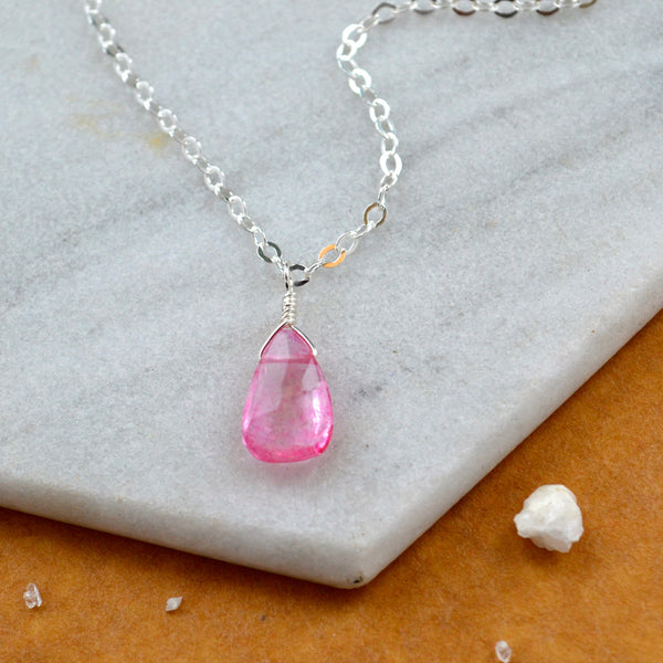Sunset necklace bright pink topaz necklace topaz dainty necklace sustainable jewelry gemstone necklace handmade pink topaz gem necklace silver sustainable jewelry