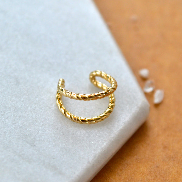 THE ROPES EAR CUFF EARRING  double earcuff twisted wire gold ear cuffs earring simple jewelry delicate fake piercing stacking earcuff handmade