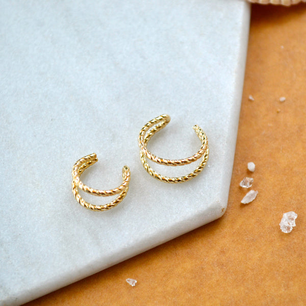 THE ROPES EAR CUFF EARRING  double earcuff twisted wire gold ear cuffs earring simple jewelry delicate fake piercing stacking earcuff handmade