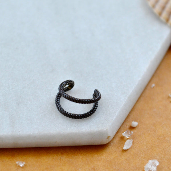 THE ROPES EAR CUFF EARRING  double earcuff twisted wire oxidized silver ear cuffs earring simple jewelry delicate fake piercing stacking earcuff handmade