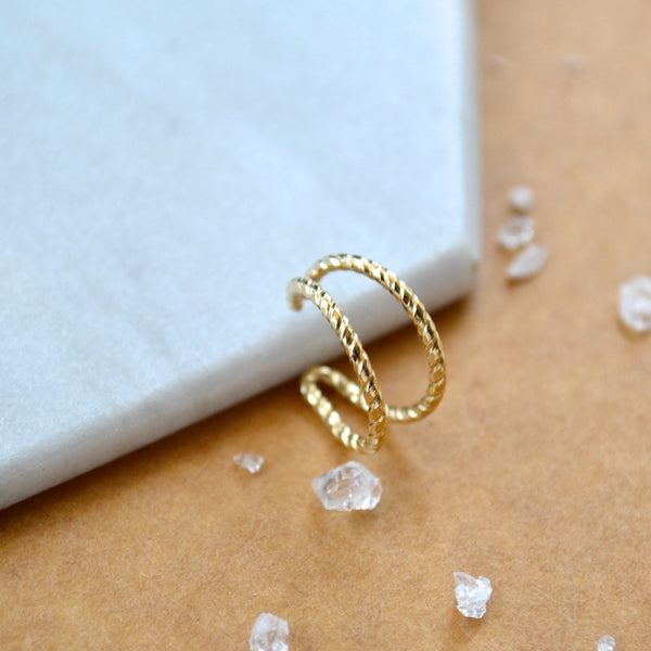 THE ROPES EAR CUFF EARRING  double earcuff twisted wire gold ear cuffs earring simple jewelry delicate fake piercing stacking earcuff handmade