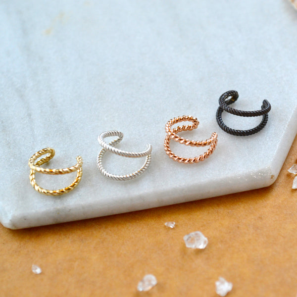 THE ROPES EAR CUFF EARRING  double earcuff twisted wire rose gold black silver ear cuffs earring simple jewelry delicate fake piercing stacking earcuff handmade