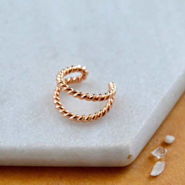 THE ROPES EAR CUFF EARRING  double earcuff twisted wire rose gold ear cuffs earring simple jewelry delicate fake piercing stacking earcuff handmade