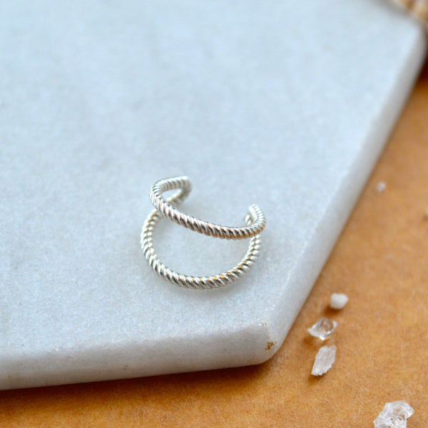 THE ROPES EAR CUFF EARRING  double earcuff twisted wire silver ear cuffs earring simple jewelry delicate fake piercing stacking earcuff handmade
