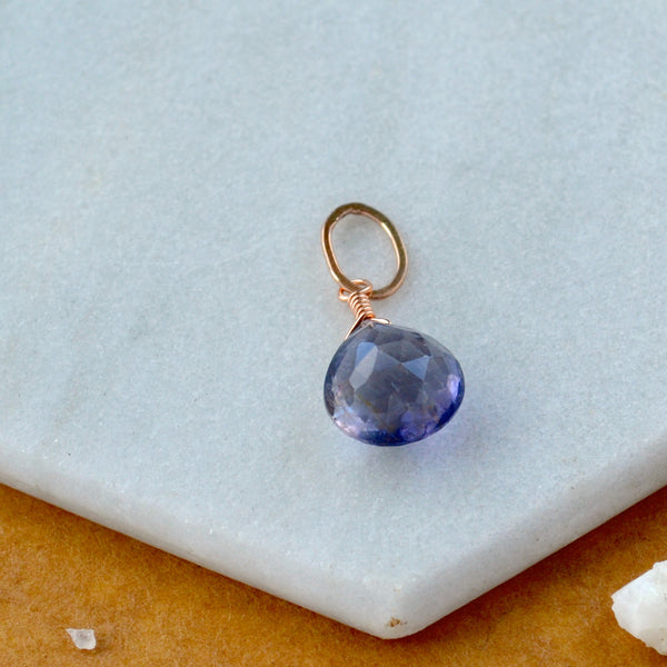 Twilight Iolite gemstone pendant necklace gemstone charm for charm bracelet necklace for charms for necklaces rose gold indigo violet blue gem pendant