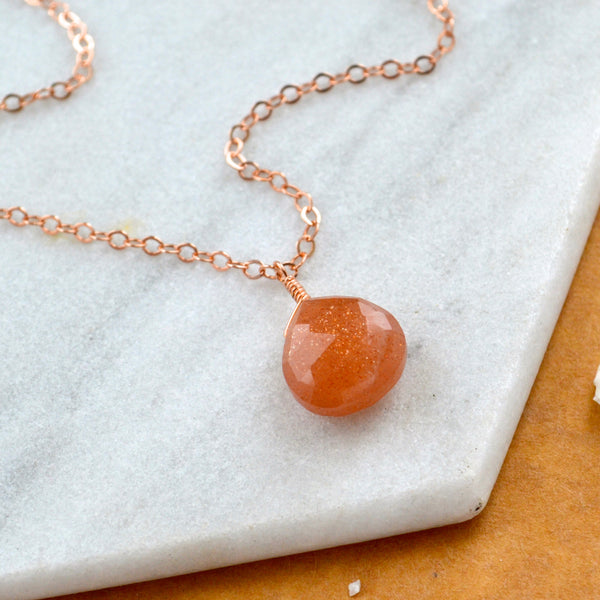Valencia necklace sunstone necklace oregon sunstone dainty necklaces sustainable jewelry gemstone earrings handmade schiller sunstone gem pendant necklace rose gold
