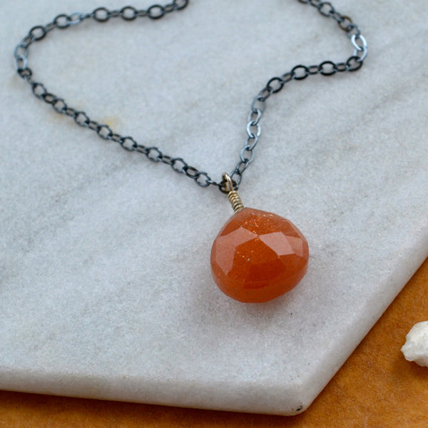 Valencia necklace sunstone necklace oregon sunstone dainty necklaces sustainable jewelry gemstone earrings handmade schiller sunstone gem pendant necklace oxidized silver