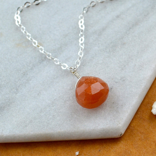 Valencia necklace sunstone necklace oregon sunstone dainty necklaces sustainable jewelry gemstone earrings handmade schiller sunstone gem pendant necklace silver