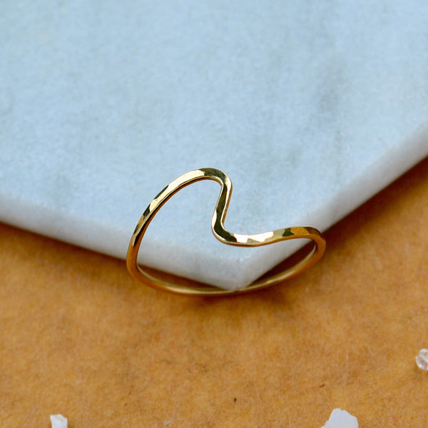 Waves RING delicate hammered wave ring simple stacking rings wide stacker ring waterproof rings midi ring wave shaped handmade rings nickel free jewelry sustainable gold ring