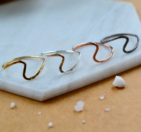 Waves RING delicate hammered wave ring simple stacking rings wide stacker ring waterproof rings midi ring wave shaped handmade rings nickel free jewelry sustainable rose gold black silver ring