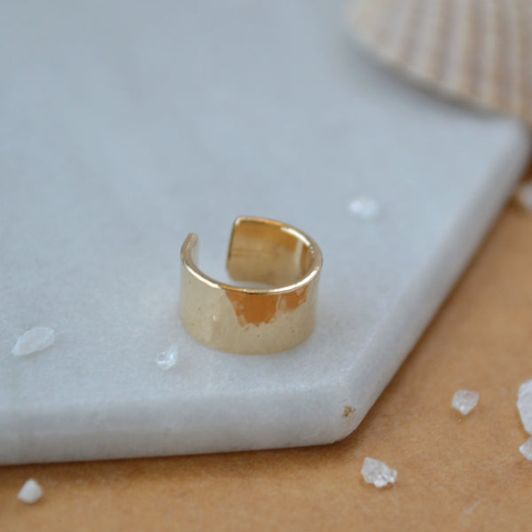 Whitecaps ear cuff earring helix cuff hammered ear cuffs sustainable jewelry gold fill wide fake piercing jewelry