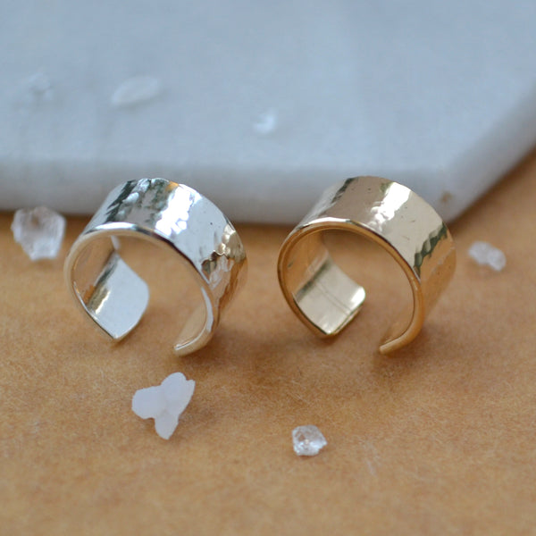 Whitecaps ear cuff earring helix cuff hammered ear cuffs sustainable jewelry gold filled sterling silver wide fake piercing jewelry