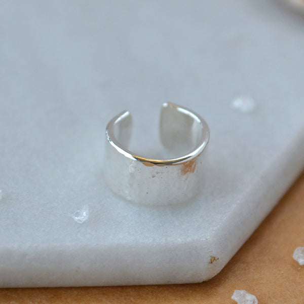 Whitecaps ear cuff earring helix cuff hammered ear cuffs sustainable jewelry silver wide fake piercing jewelry