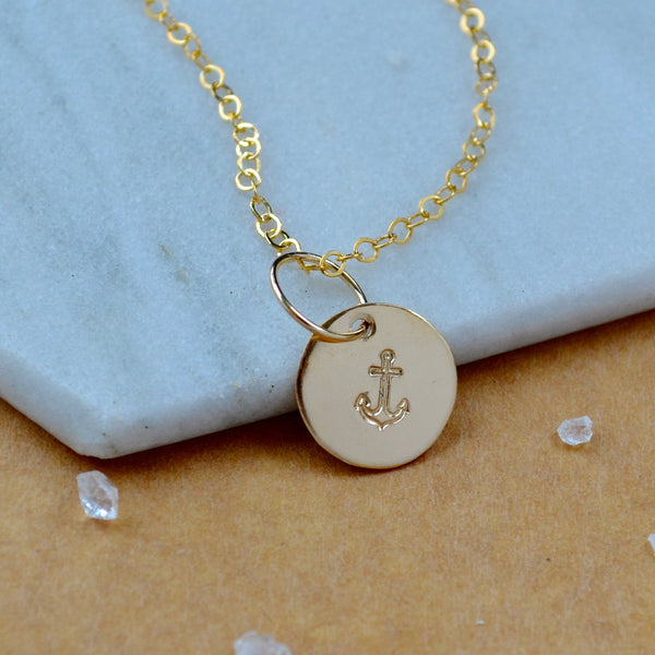 Anchor charm pendant gold disc charm with anchor image simple boating jewelry