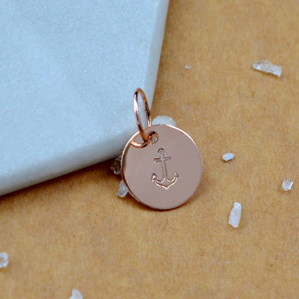 Anchor charm pendant rose gold disc charm with anchor image