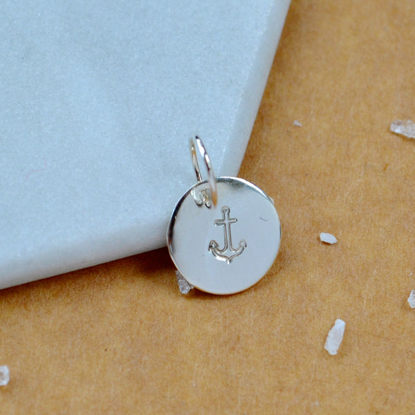 Anchor charm pendant silver disc charm with anchor image