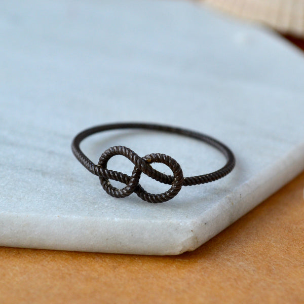 black silver Sailor's Knot Ring nautical rope knot rings handmade sailing knot jewelry maritime jewelry boating enthusiast gift sailor girl rings