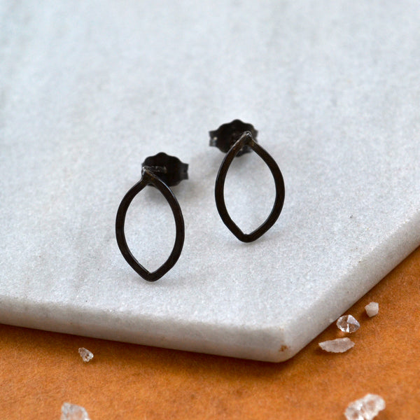 Buffy Stud Earrings - minimalist hammered marquise dagger post earrings