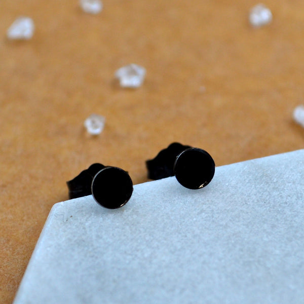 coin stud earrings 4mm simple circle post earring basic studs nickel free earrings black silver