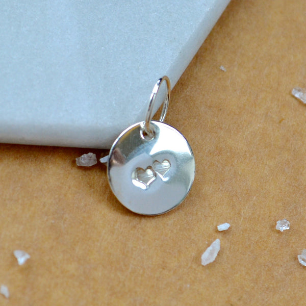 Double Hearts Charm small disc charms with two hearts add a charm necklace sustainable jewelry silver