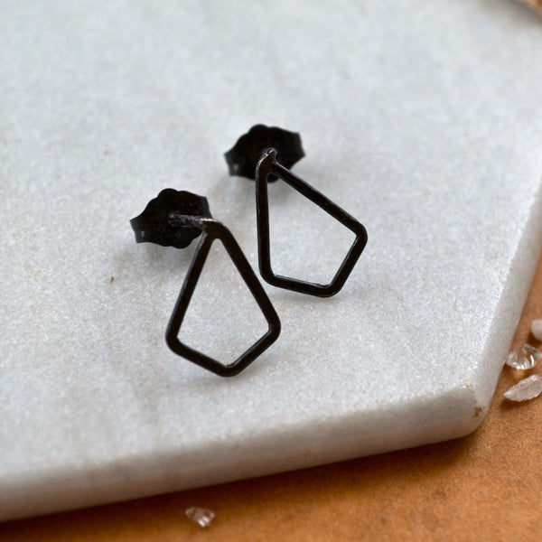 dunes stud earrings open kite post earring basic studs simple post earring nickel free earrings black silver long diamond shape studs black post earring