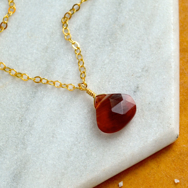 eclipse red necklace handmade andalusite necklace red gemstone jewelry gold fill sustainable jewelry