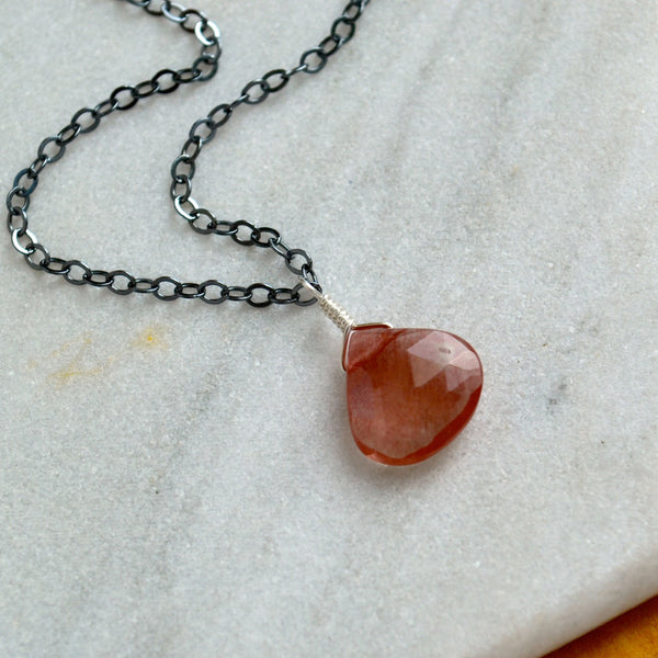 eclipse red necklace handmade andalusite necklace red gemstone jewelry oxidized silver sustainable jewelry