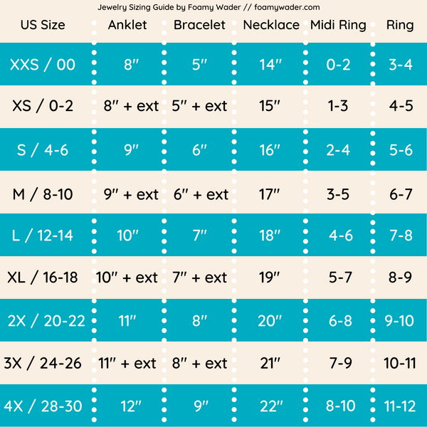 jewelry sizing guide size converting chart minimalist jewelry handmade dainty bracelets stacking rings inclusive sizes plus size jewelry foamy wader