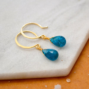 Lagoon Earrings: Neon Blue Apatite Earrings Gemstone Earrings Sustainable Jewelry Gold-Filled Earrings Handmade Gemstone Drop Earrings with Stones
