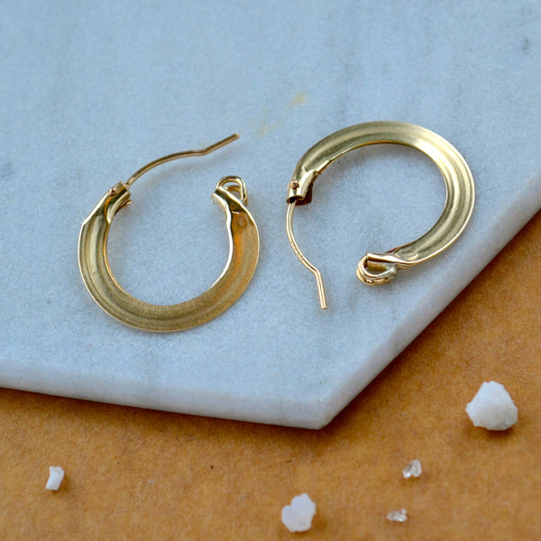 lifesaver hoops pressed flat hoop earrings hinged hoops thick flattened hoops gold filled simple hoop sustainable jewelry