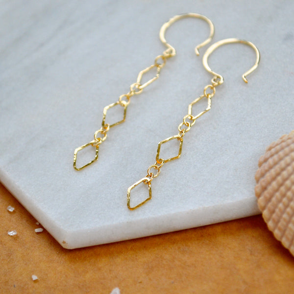 maldives earrings diamond chain earring dangles dainty gold chain jewelry hammered diamond link chain handmade earrings gold fill jewelry 