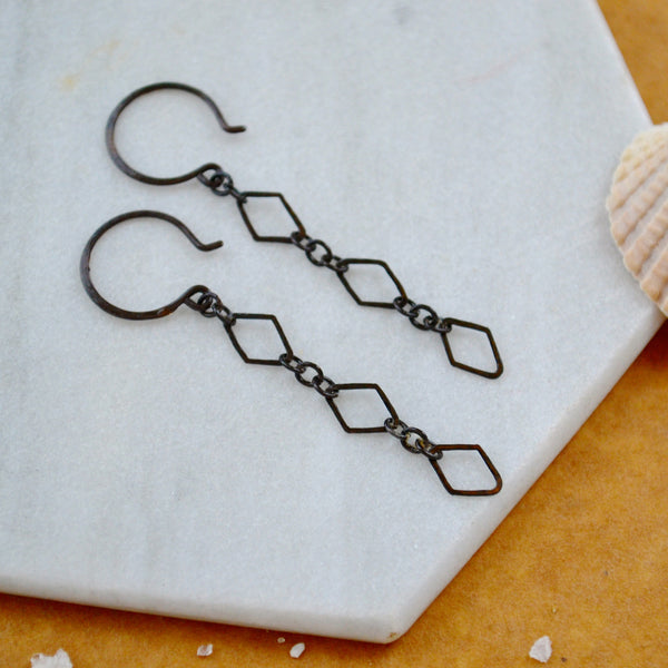 maldives earrings diamond chain earring dangles dainty silver chain jewelry hammered diamond link chain handmade earrings black silver jewelry