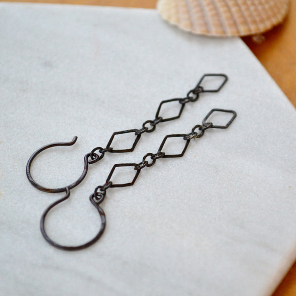 maldives earrings diamond chain earring dangles dainty silver chain jewelry hammered diamond link chain handmade earrings black silver jewelry