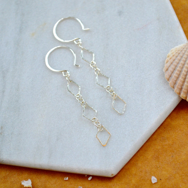 maldives earrings diamond chain earring dangles dainty silver chain jewelry hammered diamond link chain handmade earrings silver jewelry