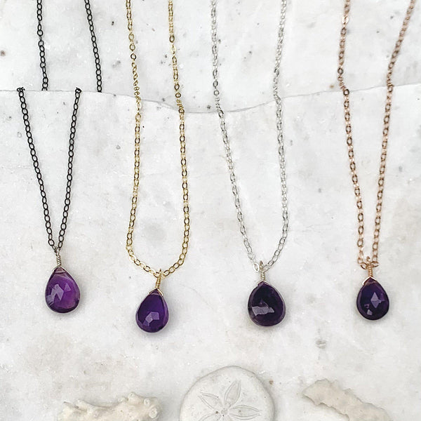 Passiflora Necklace: Dark Purple Amethyst Necklace Gemstone Pendant Sustainable Jewelry black silver rose gold filled Necklace Handmade Gemstone Necklace with Stone