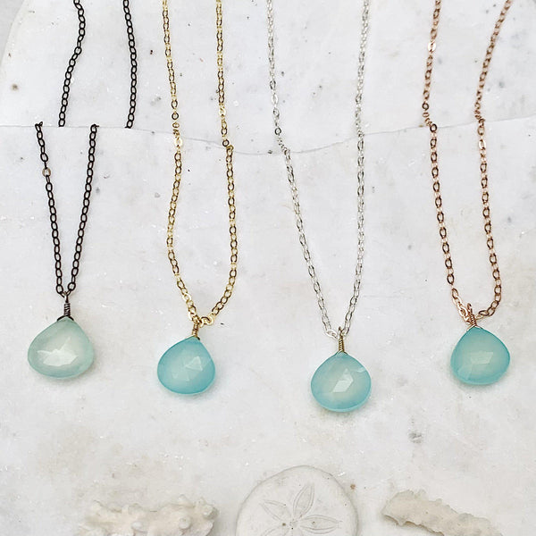 Sayuri Petite Necklace: Aqua Blue Chalcedony Necklaces Gemstone Pendant Sustainable Jewelry oxidized silver rose Gold Filled Necklace Handmade Gemstone Necklace with Stone