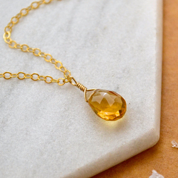 Orange Blossom Necklace - honey orange citrine gemstone solitaire necklace - Foamy Wader