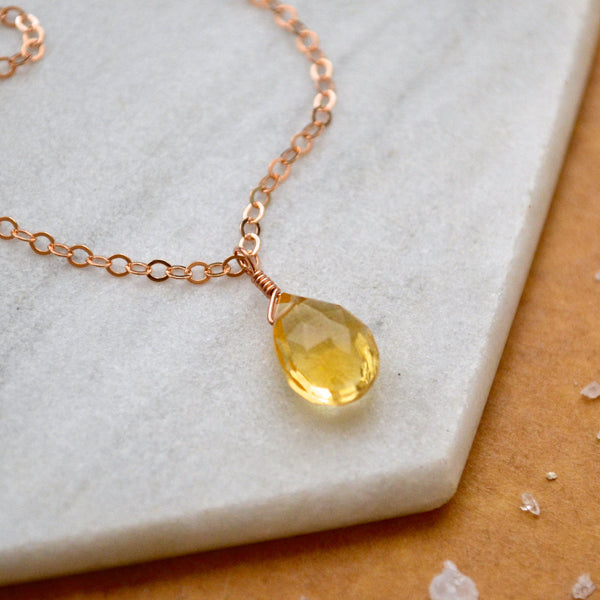 Orange Blossom Necklace - honey orange citrine gemstone solitaire necklace - Foamy Wader