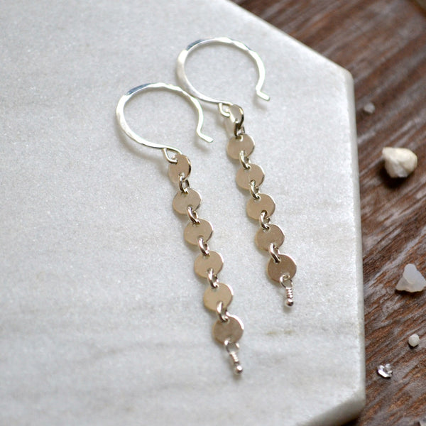 pieces of eight earrings silver dangle earring handmade circle chain ear rings simple jewelry sustainable earrings