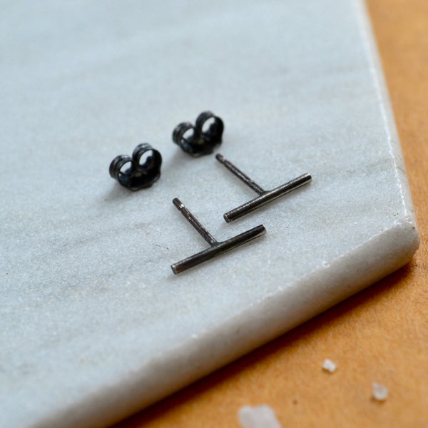 pillar stud earrings simple bar earring post small bars studs handmade minimalist earrings oxidized silver