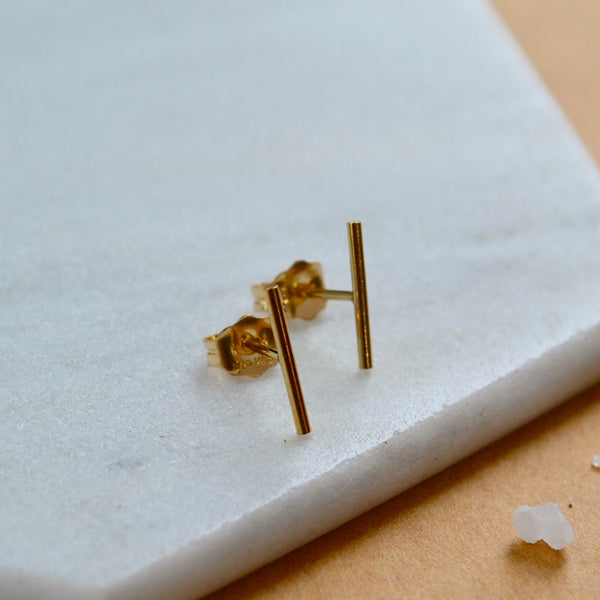 pillar stud earrings simple bar earring post small bars studs handmade minimalist earrings gold filled