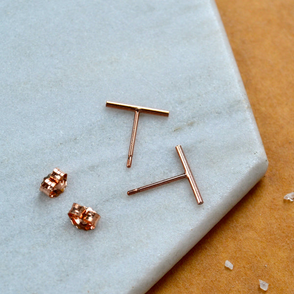 pillar stud earrings simple bar earring post small bars studs handmade minimalist earrings rose gold filled