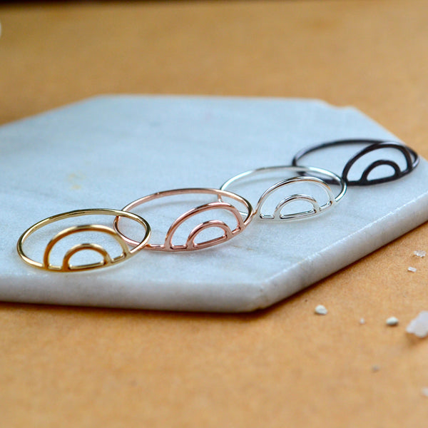 Ripples RING delicate double arch ring simple stacking rings rainbow stacker ring arch stack rings waterproof rings stacker ring U shaped handmade rings nickel free jewelry sustainable rose gold black silver rings